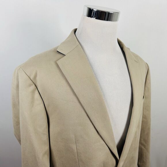 Jos A Bank 46L Tailored Fit Sport Coat Beige 100% Cotton Two Button Double Vents - Picture 1 of 8